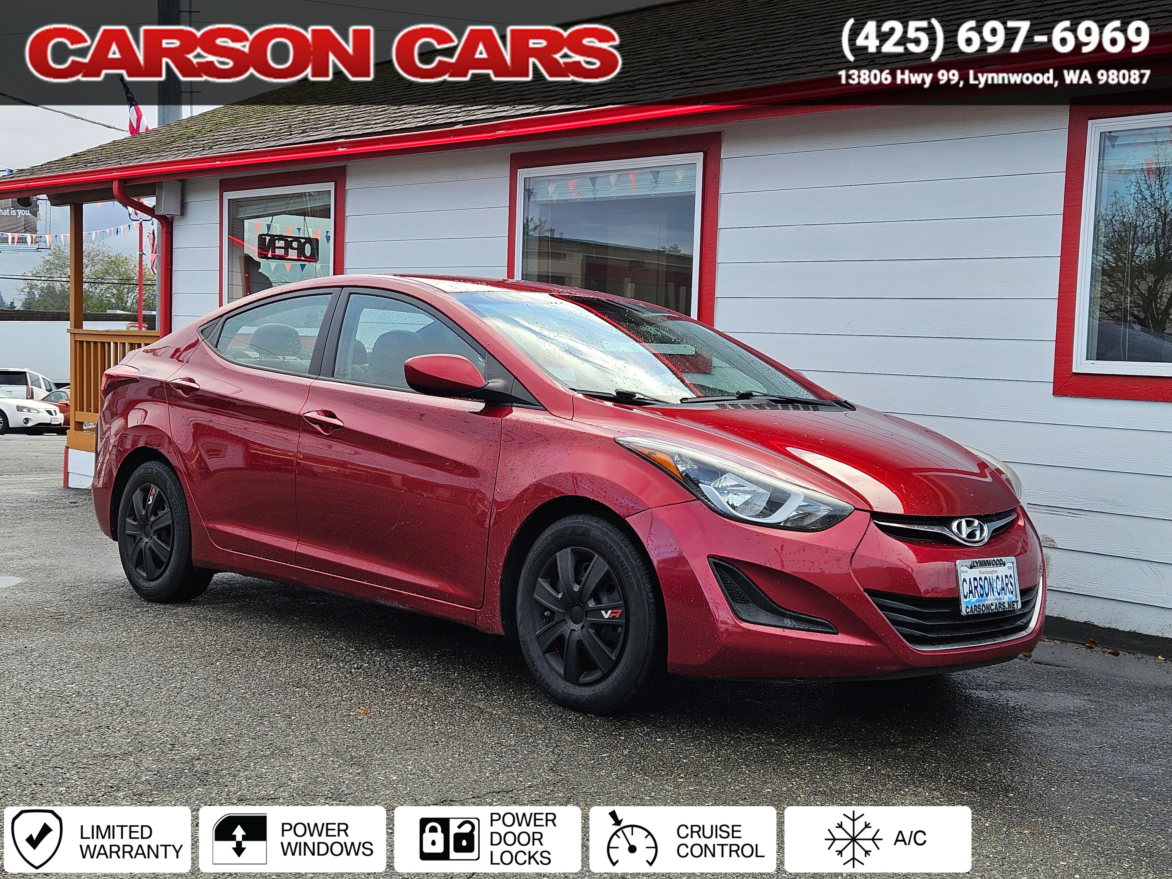 2016 Venetian Red Hyundai ELANTRA for Sale In Lynnwood WA - Everett WA - Seattle WA at Carson Cars Stock 35399 VIN 5NPDH4AE2GH687104