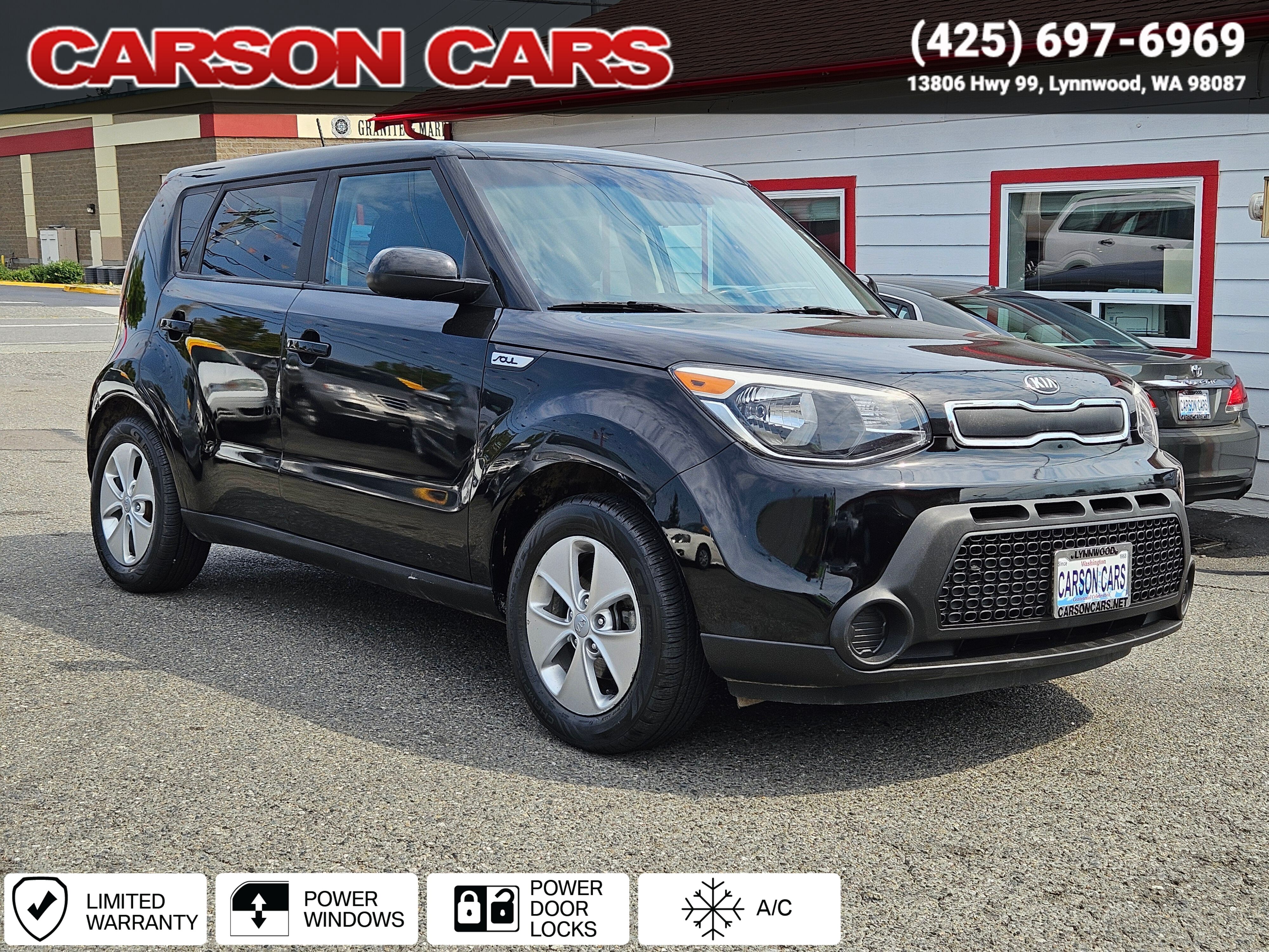2016 Shadow Black Kia Soul for Sale In Lynnwood WA - Everett WA - Seattle WA at Carson Cars Stock 35922 VIN KNDJN2A20G7332085