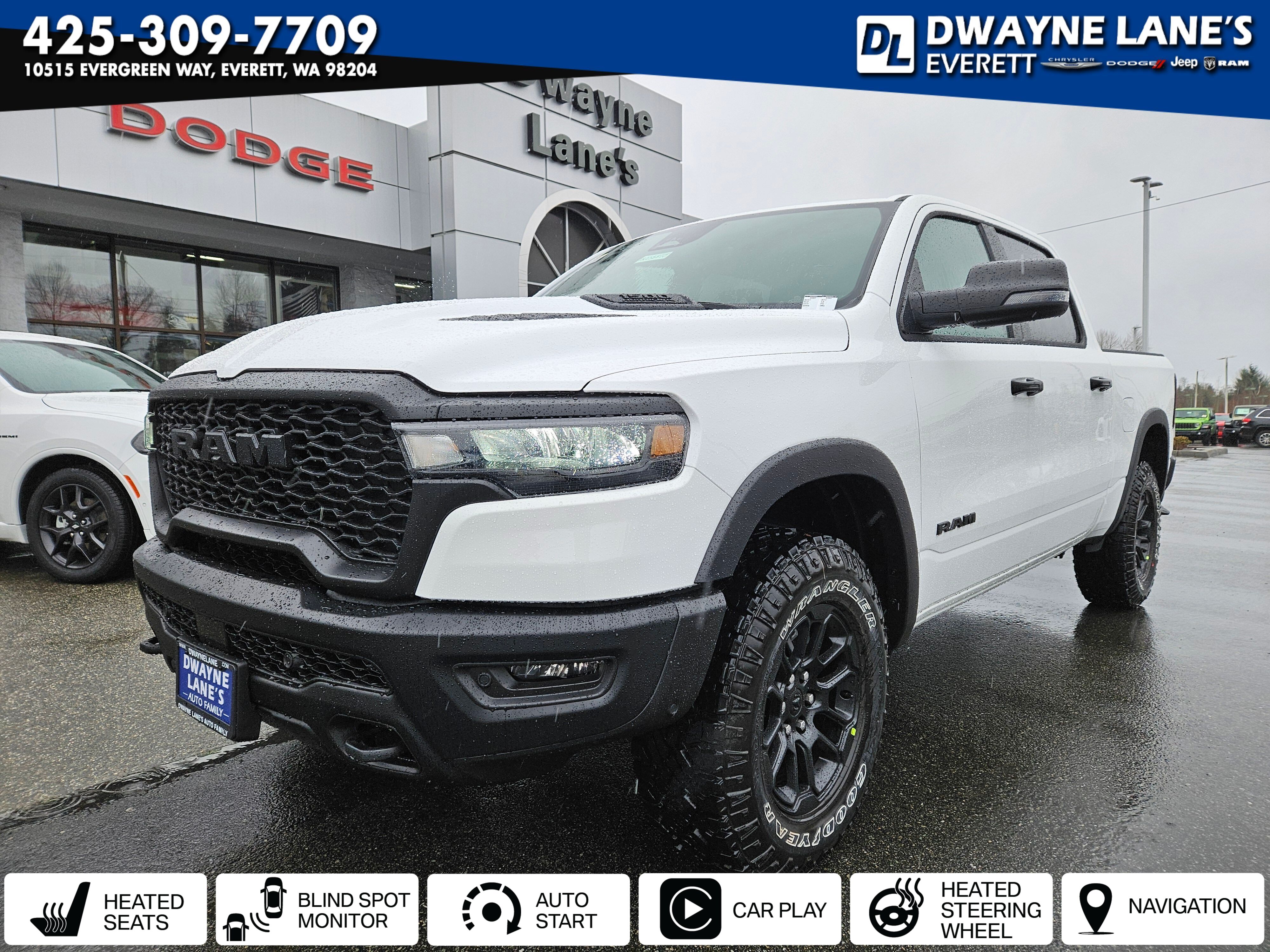 Bright White Clear-Coat Exterior Paint 2026 RAM 1500 Rebel Crew Cab 4WD Pickup Truck Four-Wheel Drive 8-Speed Automatic