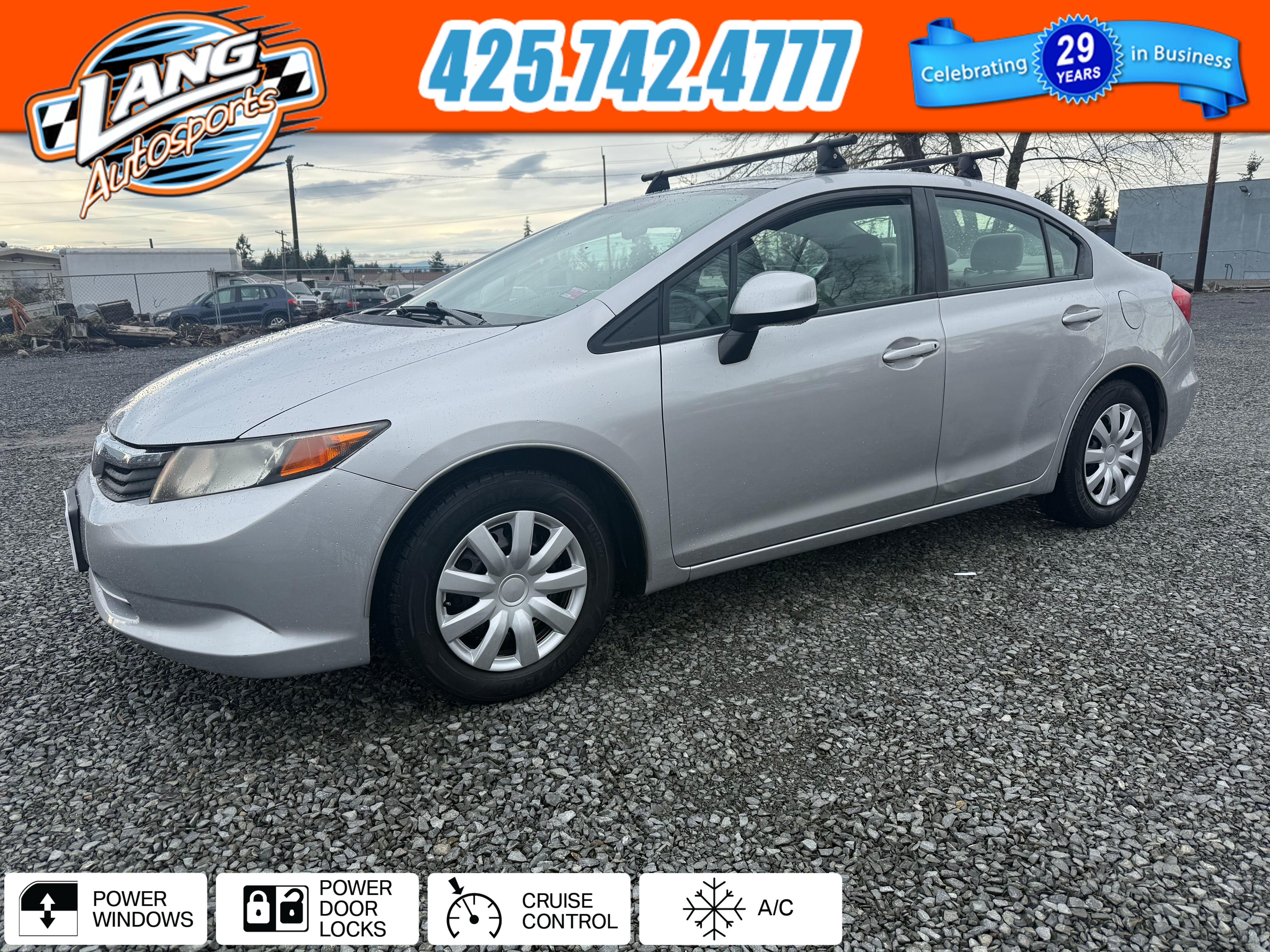 Alabaster Silver Metallic 2012 Honda Civic LX Sedan Front-Wheel Drive 5-Speed Automatic