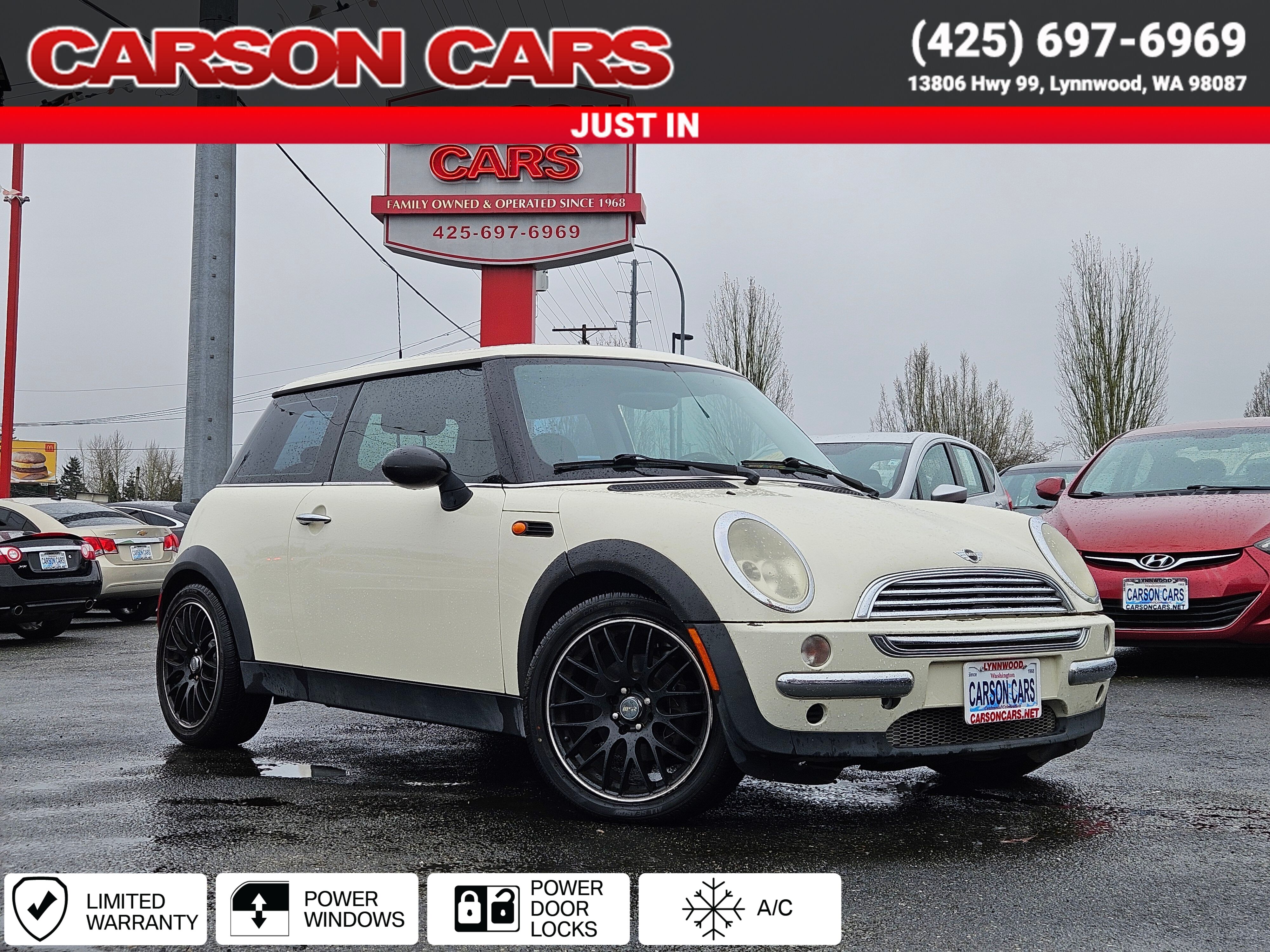 2003 Pepper White MINI Cooper Hardtop for Sale In Lynnwood WA - Everett WA - Seattle WA at Carson Cars Stock 34392 VIN WMWRC33433TE14990