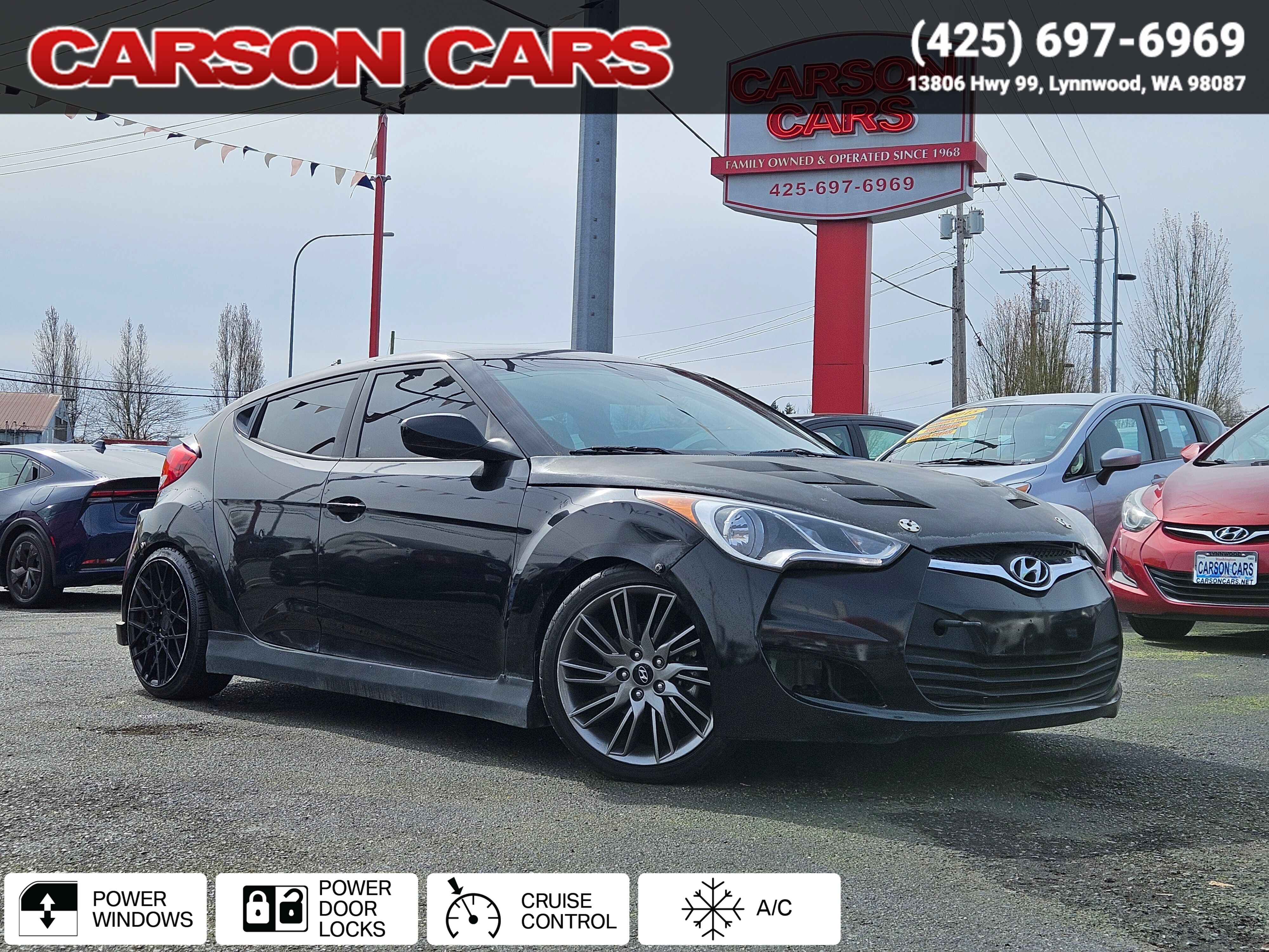 2015 Ultra Black Hyundai VELOSTER for Sale In Lynnwood WA - Everett WA - Seattle WA at Carson Cars Stock 36353 VIN KMHTC6ADXFU234023