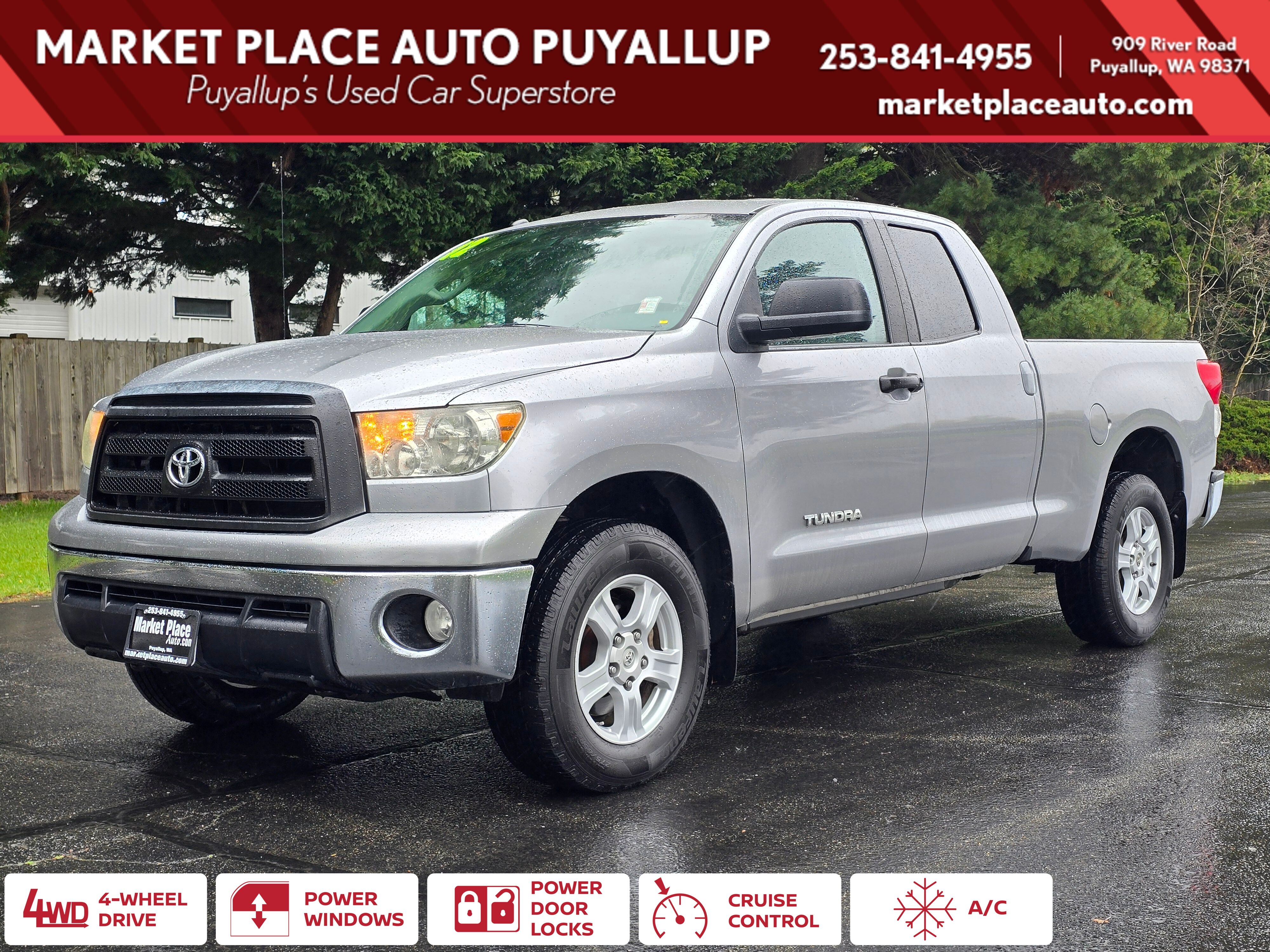 Silver Sky Metallic 2012 Toyota Tundra Tundra Grade Double Cab 4.6L 4WD Pickup Truck Four-Wheel Drive 6-Speed Automatic Overdrive