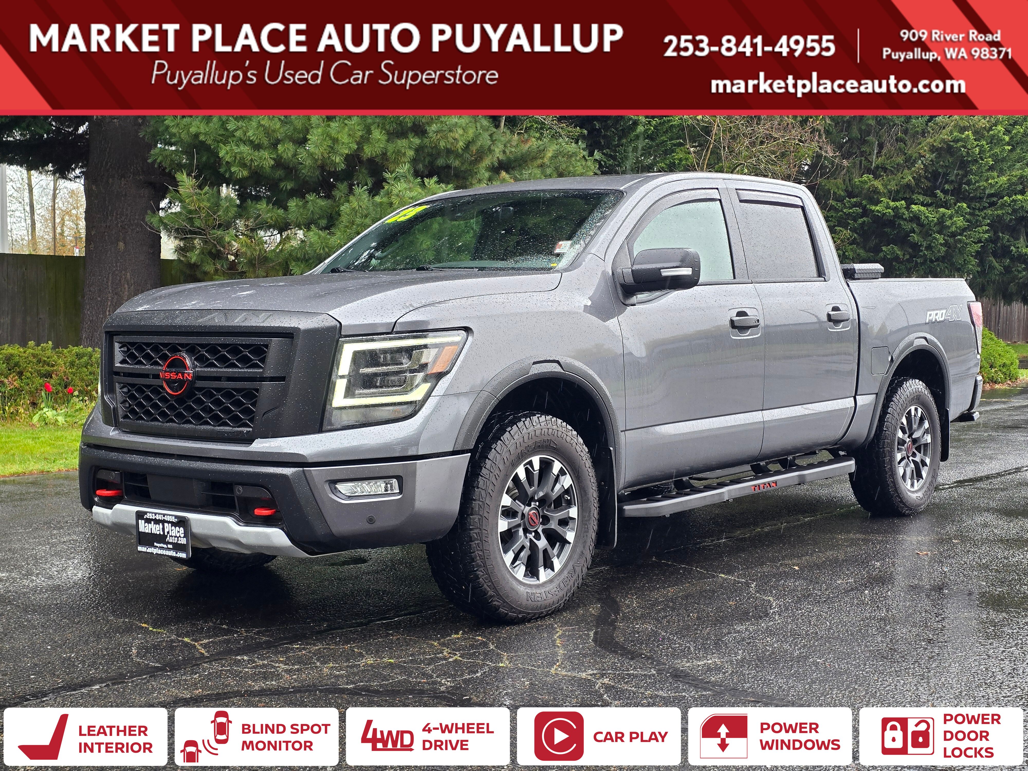 Gray (Gun Metallic) 2023 Nissan Titan PRO-4X Crew Cab 4WD Pickup Truck Four-Wheel Drive 9-Speed Automatic