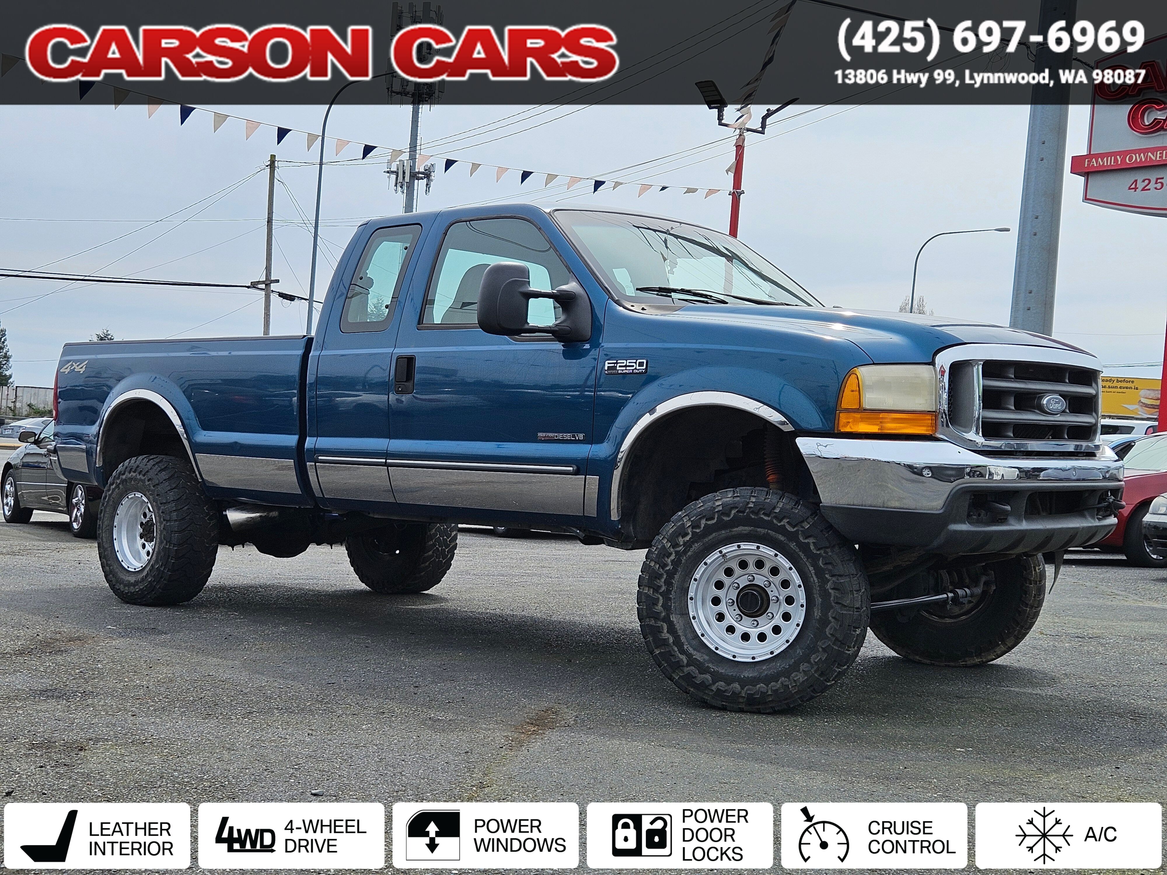2000 Blue Ford Super Duty F-250 4WD for Sale In Lynnwood WA - Everett WA - Seattle WA at Carson Cars Stock 33833 VIN 1FTNX21F8YEB08414