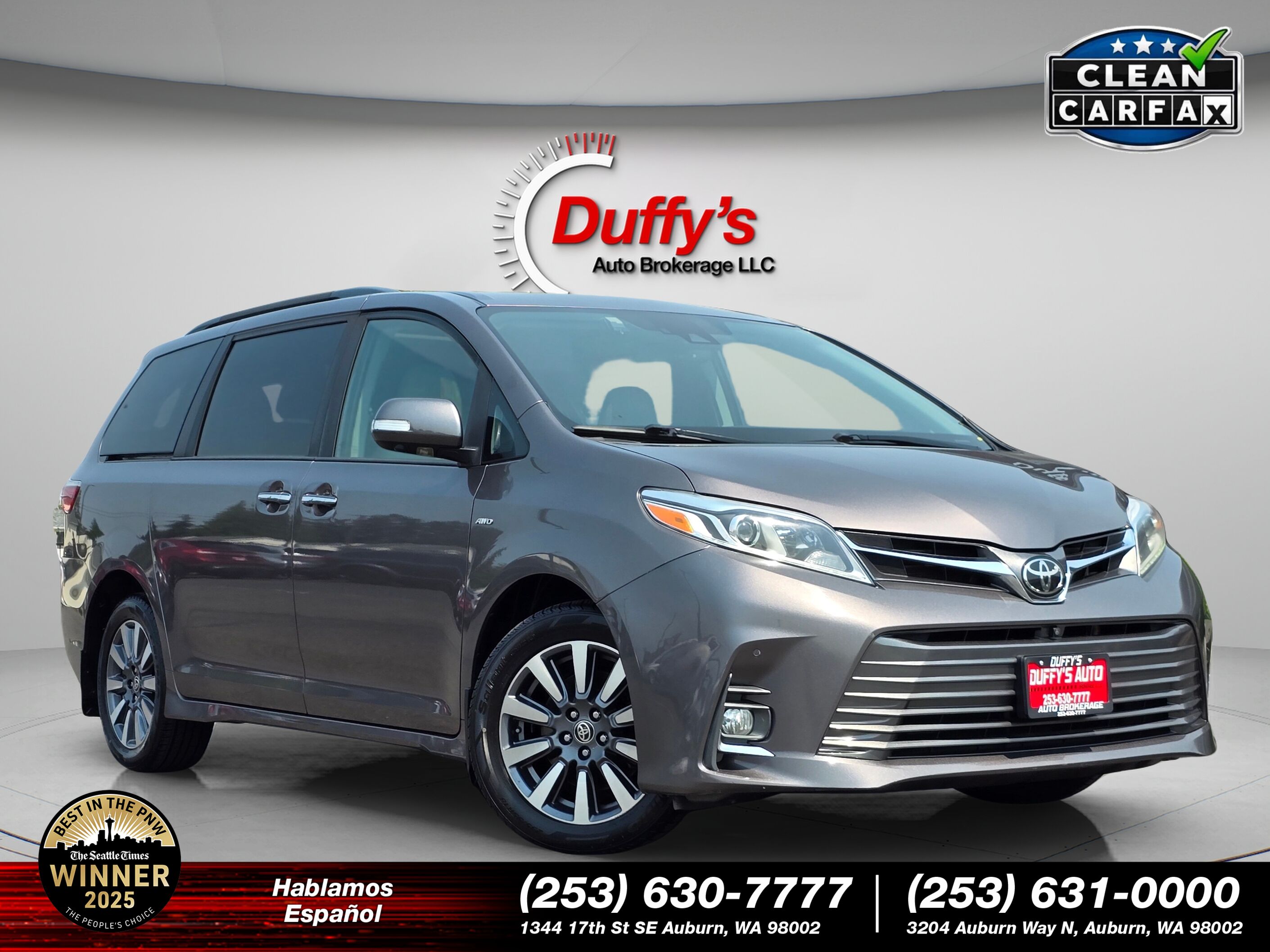 Predawn Gray Mica 2020 Toyota Sienna Minivan All-Wheel Drive 8-Speed Automatic