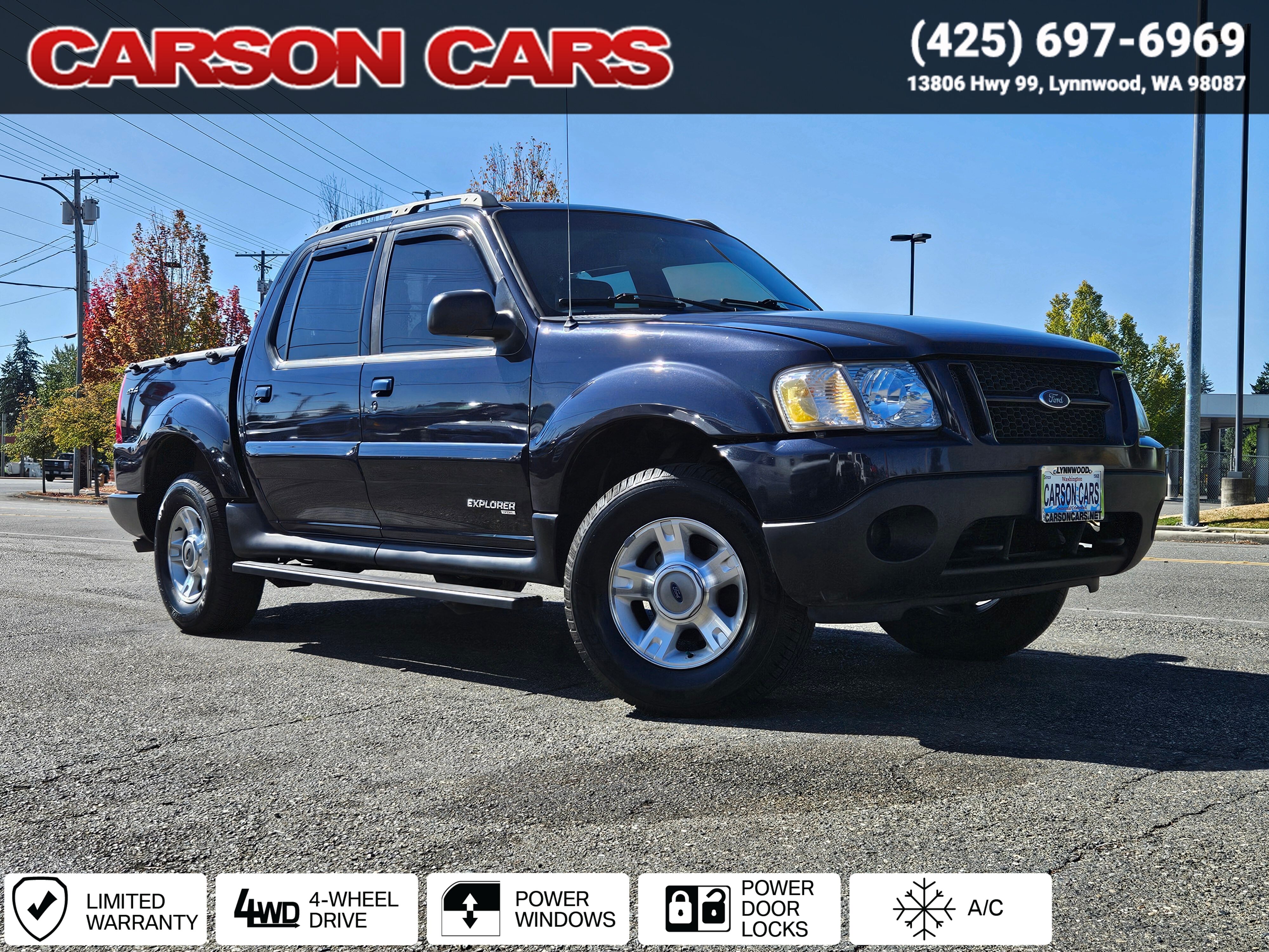 2002 True Blue Clearcoat  Metallic Ford Explorer Sport Trac for Sale In Lynnwood WA - Everett WA - Seattle WA at Carson Cars Stock 36060 VIN 1FMZU77E82UC02808