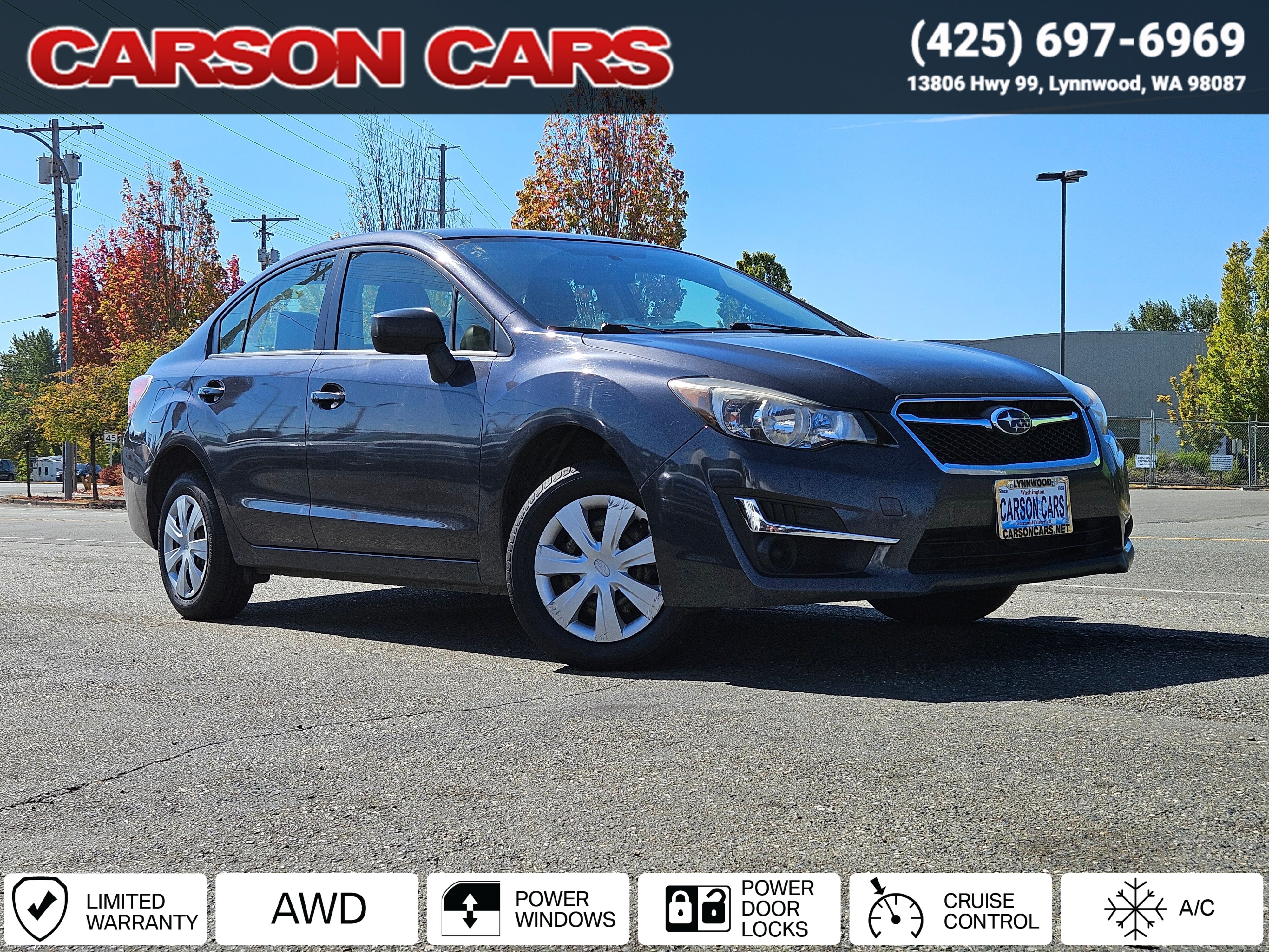 2015 Dark Gray Metallic Subaru Impreza for Sale In Lynnwood WA - Everett WA - Seattle WA at Carson Cars Stock 36551 VIN JF1GJAA68FH007993