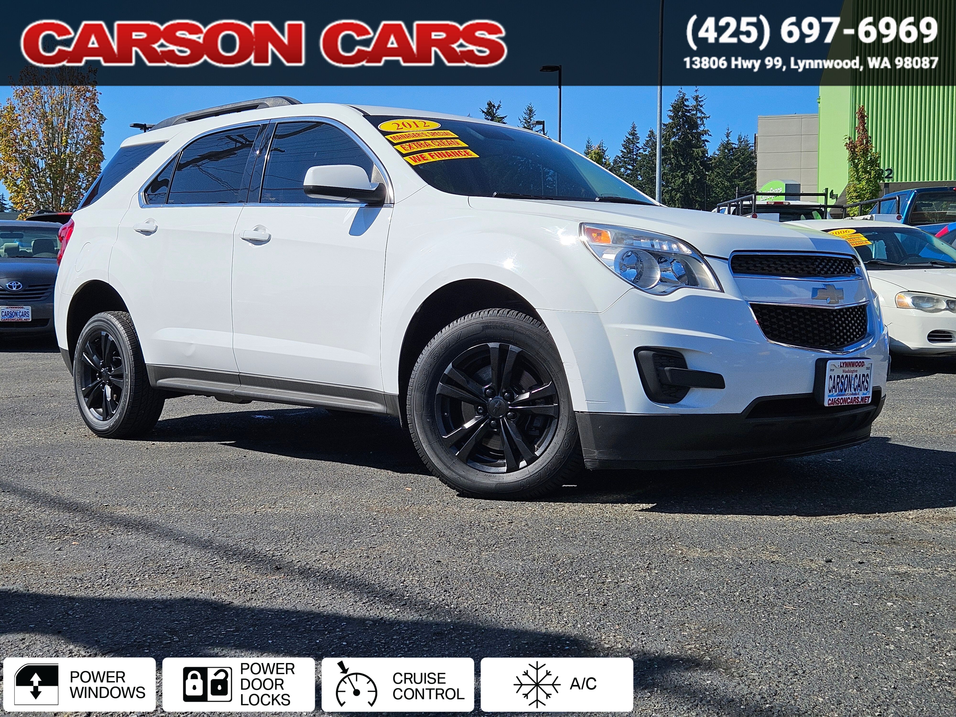 2012 Summit White Chevrolet Equinox for Sale In Lynnwood WA - Everett WA - Seattle WA at Carson Cars Stock 36703 VIN 2GNALDEK8C6400369