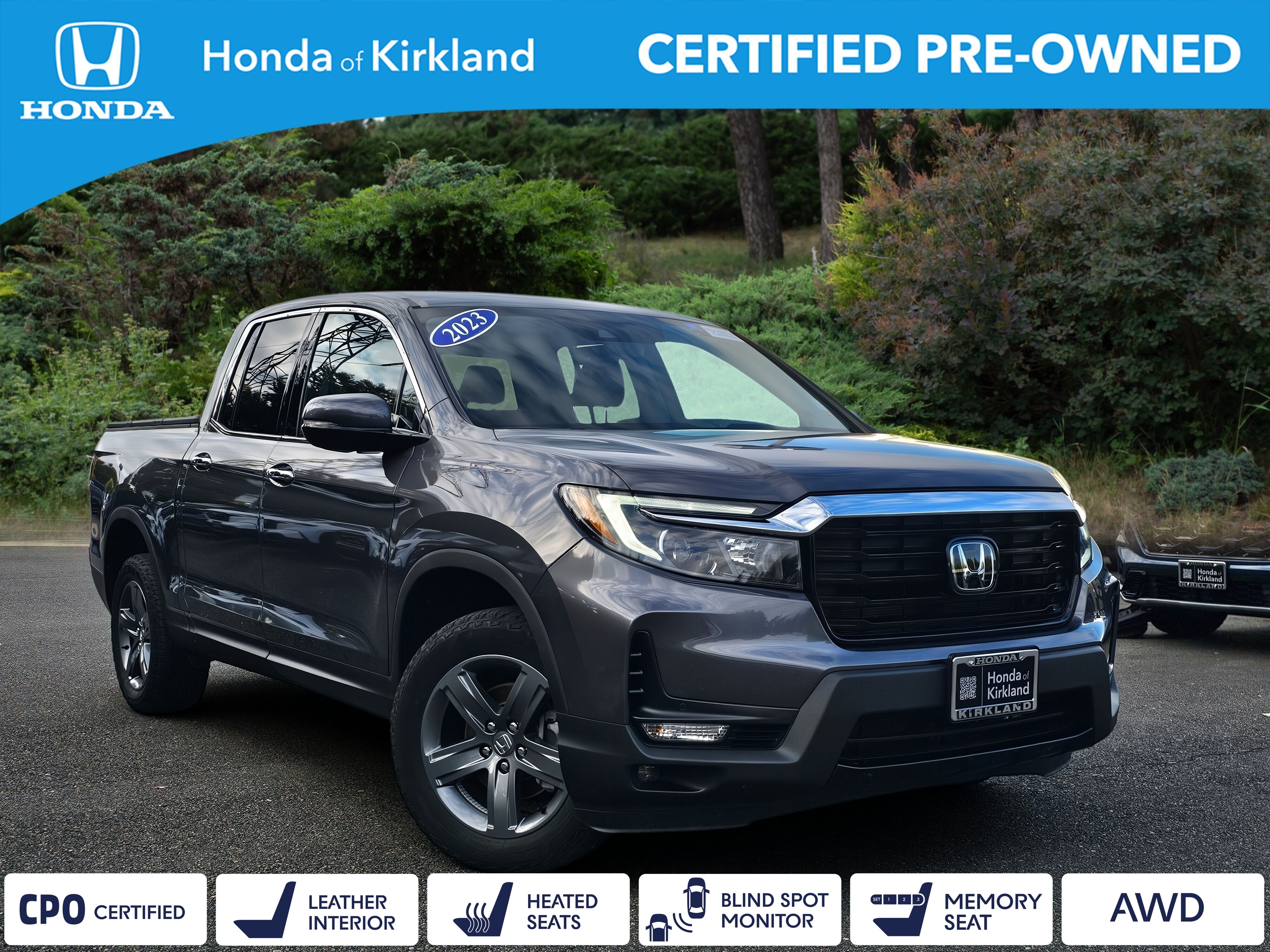 Gray (Modern Steel Metallic) 2023 Honda Ridgeline Pickup Truck All-Wheel Drive 9-Speed Automatic