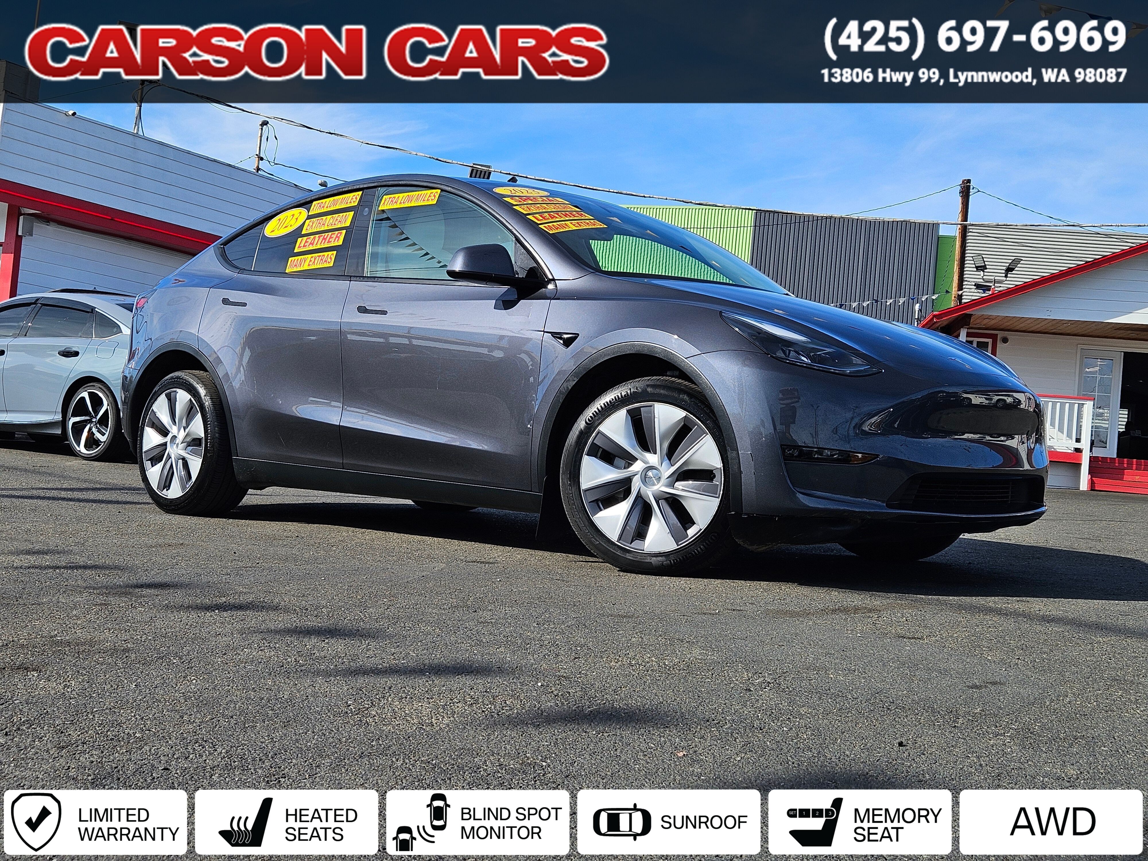 2023 Solid Black Tesla Model Y for Sale In Lynnwood WA - Everett WA - Seattle WA at Carson Cars Stock 36590 VIN 7SAYGDEE1PF917859