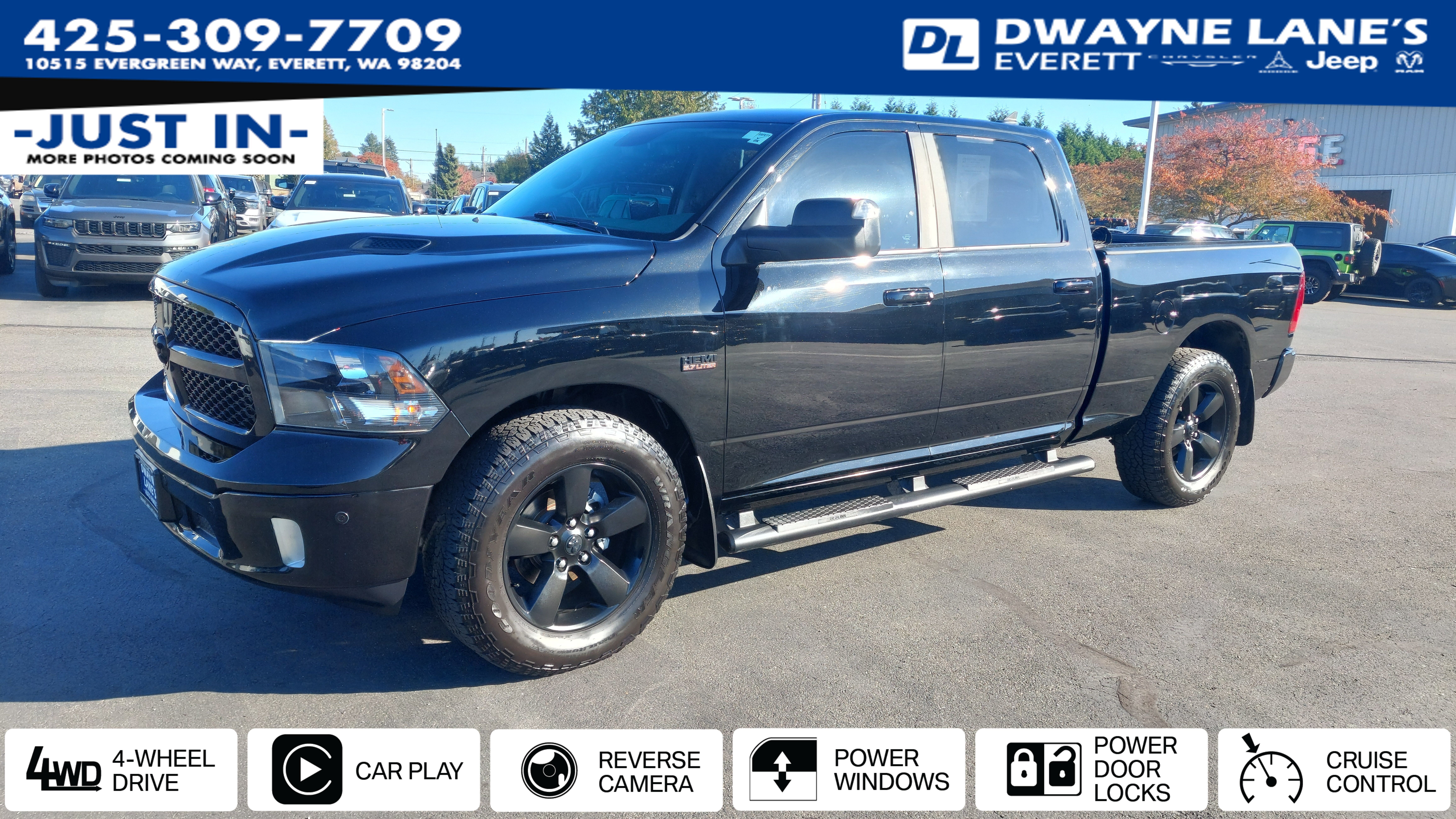 Diamond Black Crystal Pearlcoat 2019 RAM 1500 Pickup Truck Four-Wheel Drive 8-Speed Automatic