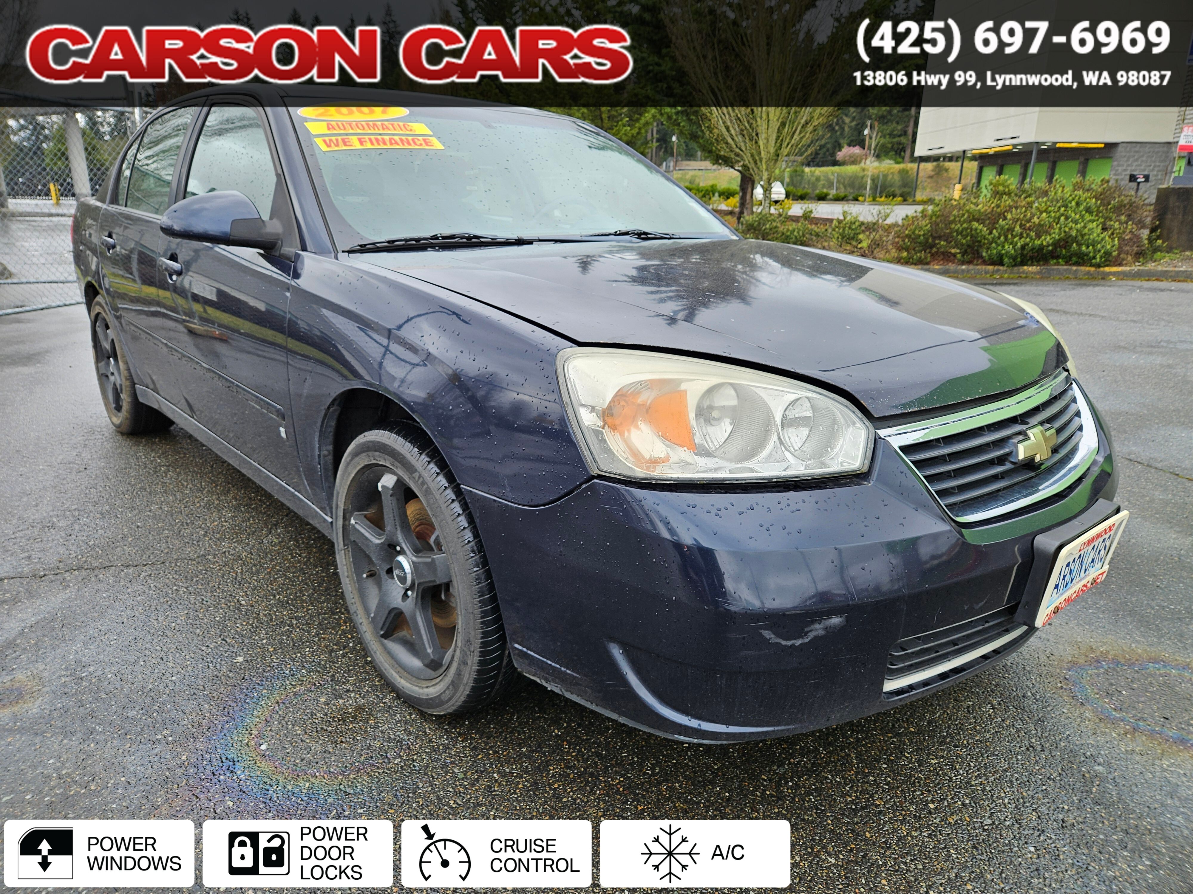 2007 Dark Blue Metallic Chevrolet Malibu for Sale In Lynnwood WA - Everett WA - Seattle WA at Carson Cars Stock 32532 VIN 1G1ZT58N77F281161