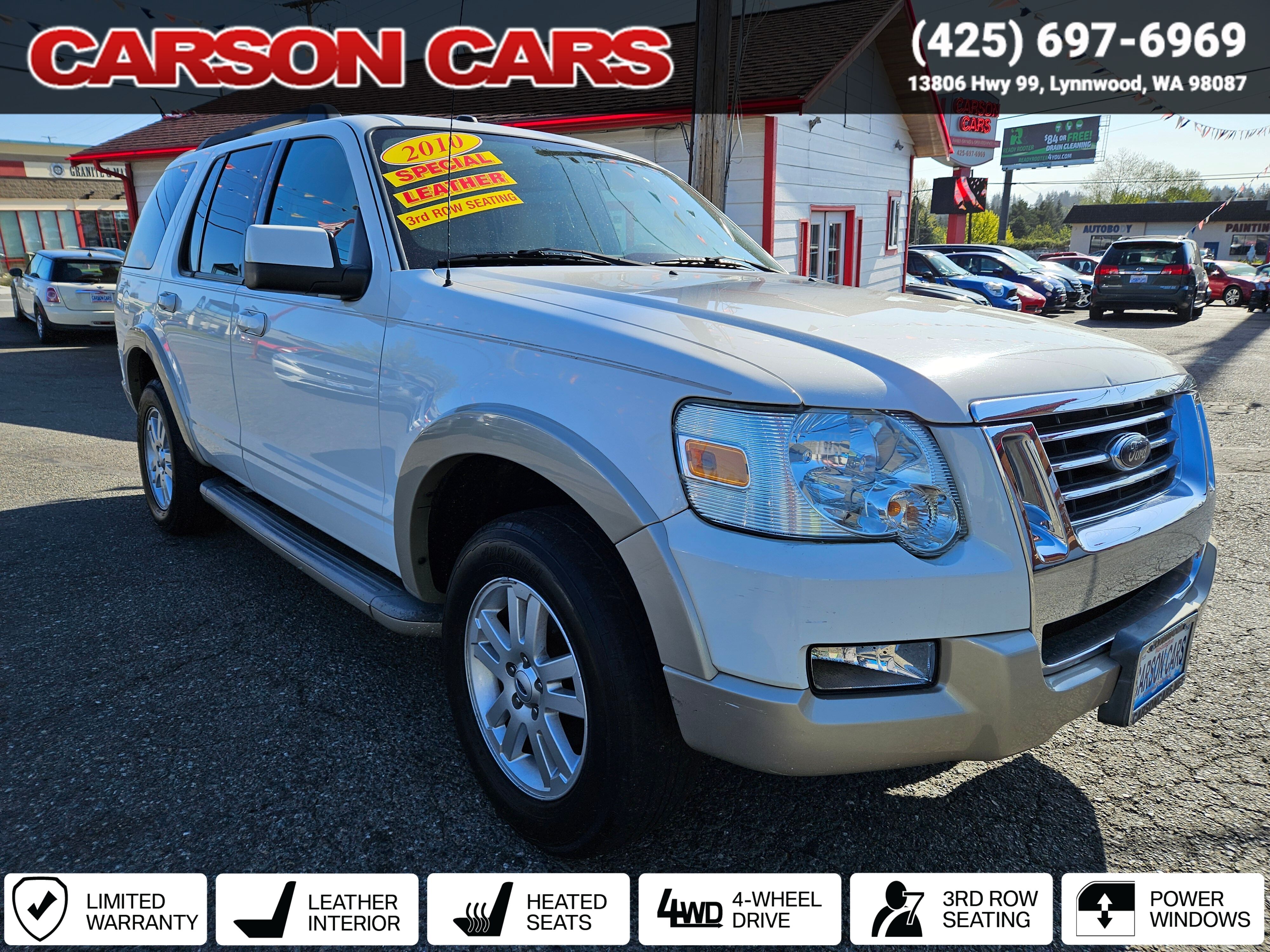 2010 White Suede Ford Explorer for Sale In Lynnwood WA - Everett WA - Seattle WA at Carson Cars Stock 35307 VIN 1FMEU7EE4AUA79878