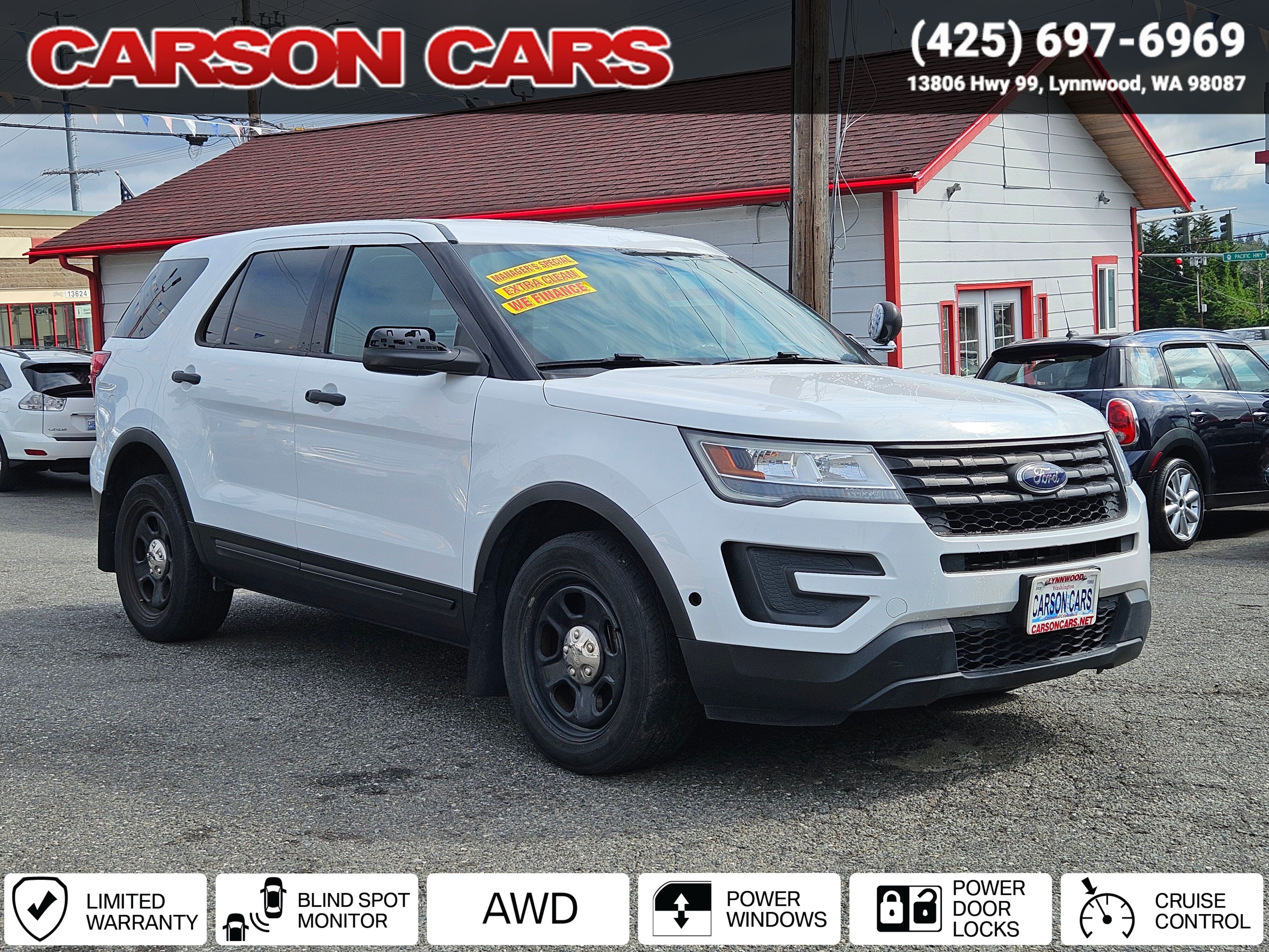 2017 Oxford White Ford Police Interceptor U for Sale In Lynnwood WA - Everett WA - Seattle WA at Carson Cars Stock 36365 VIN 1FM5K8AR1HGC57856