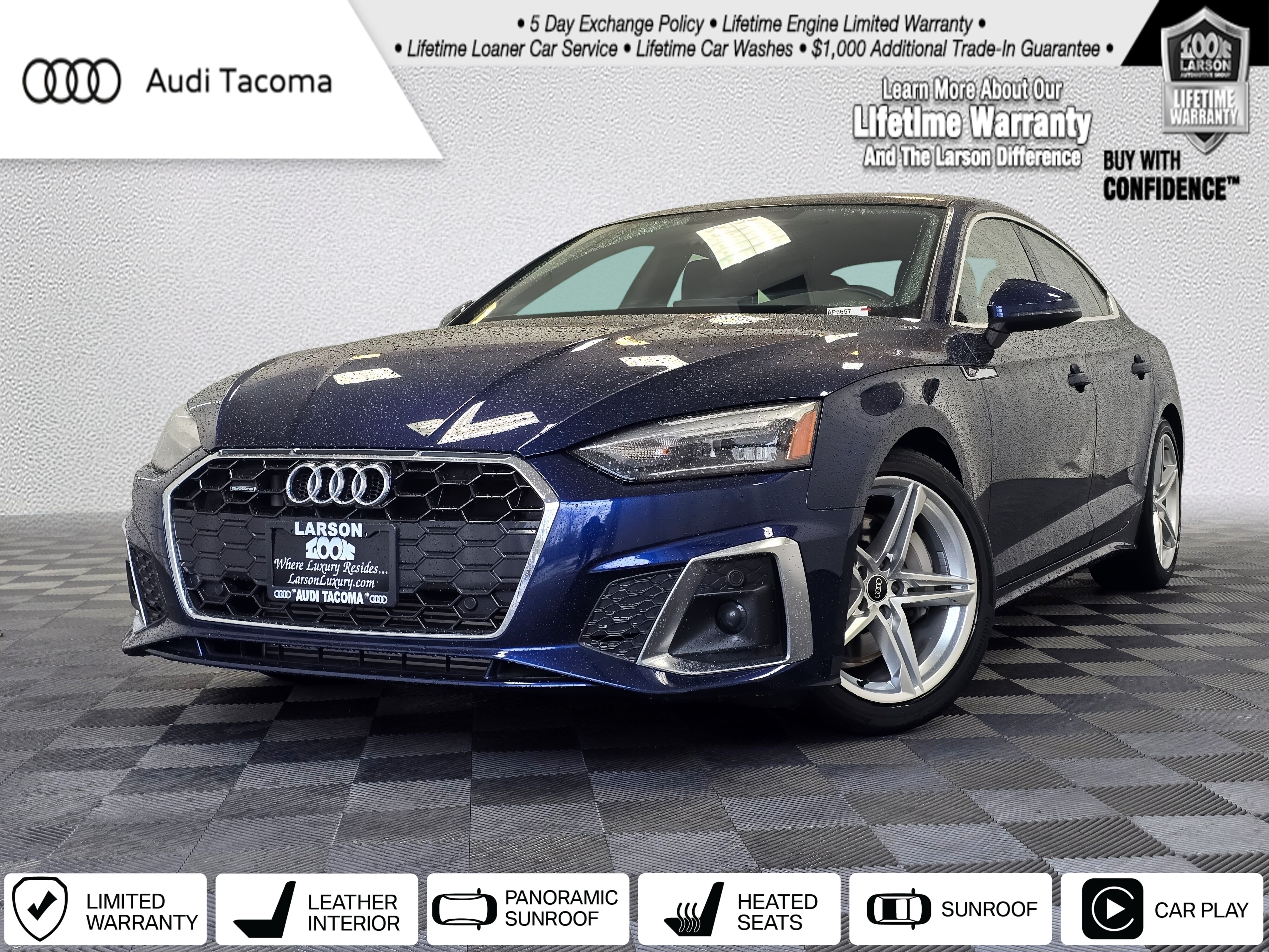Navarra Blue Metallic 2022 Audi A5 Sportback 45 TFSI quattro Premium S Line AWD Sedan All-Wheel Drive 7-Speed Automatic