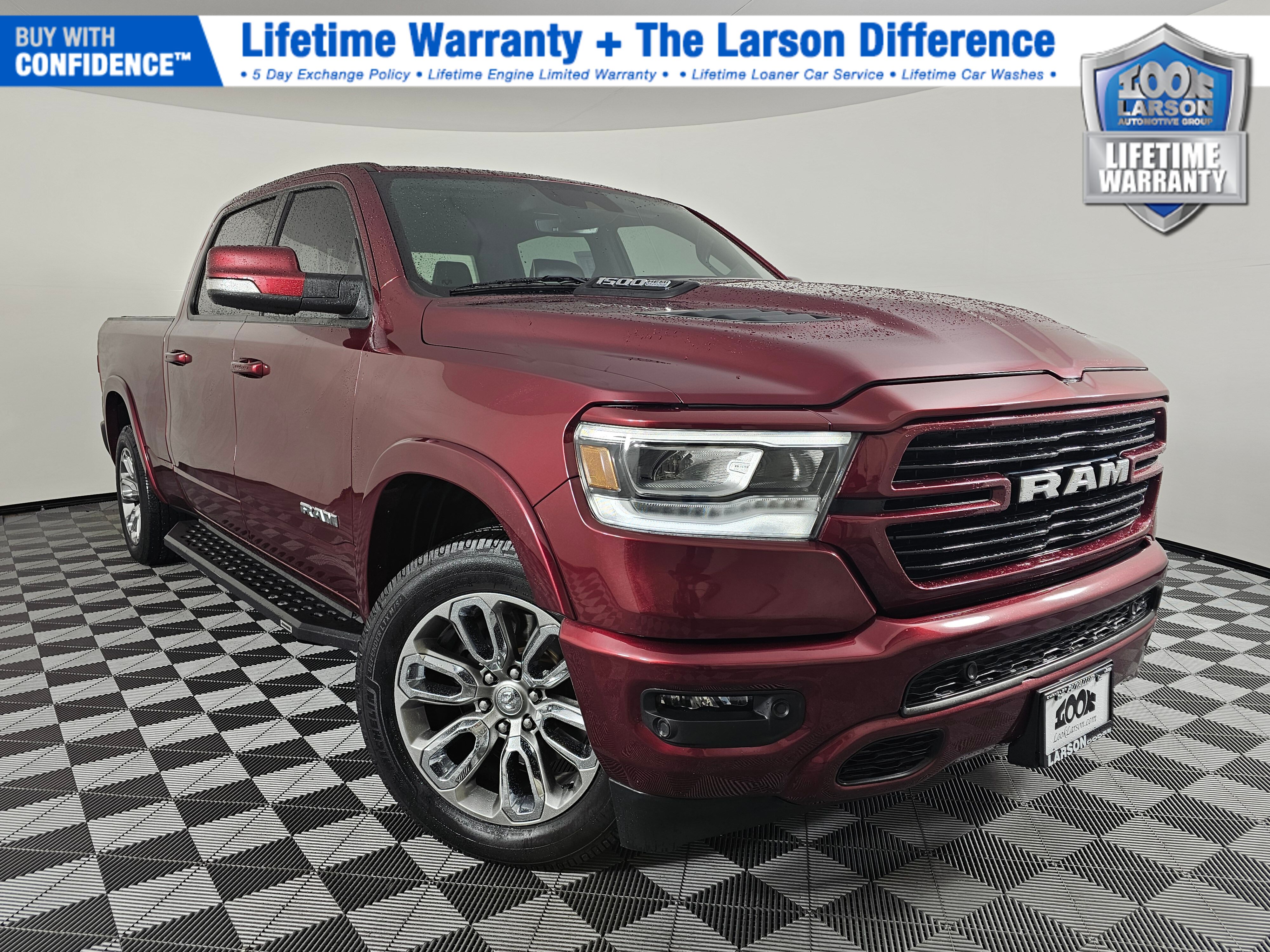 Delmonico Red Pearlcoat 2021 RAM 1500 Laramie Crew Cab 4WD Pickup Truck Four-Wheel Drive 8-Speed Automatic