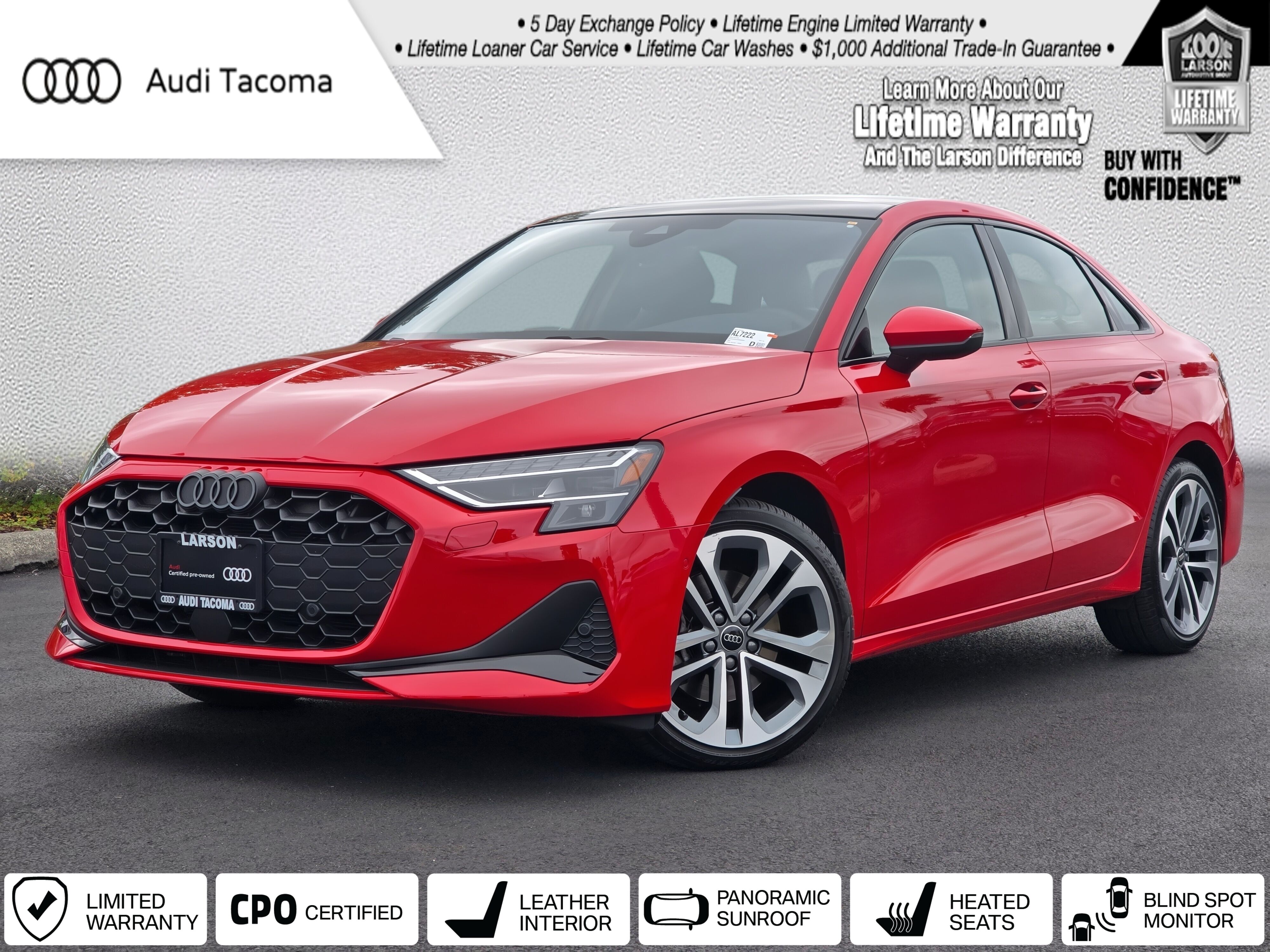 Red Metallic 2025 Audi A3 Sedan All-Wheel Drive 7-Speed Automatic