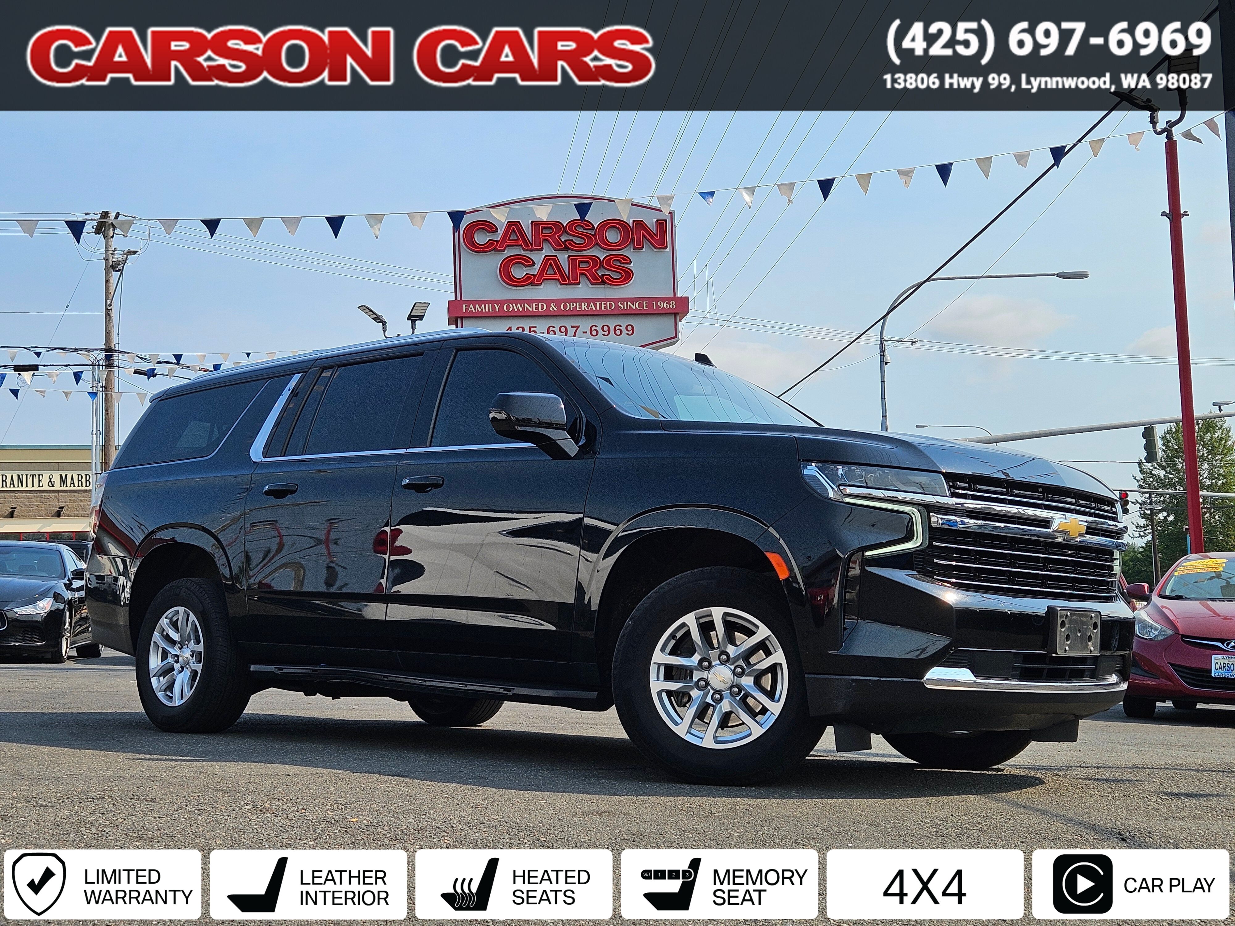 2021 Black Chevrolet Suburban for Sale In Lynnwood WA - Everett WA - Seattle WA at Carson Cars Stock 36509 VIN 1GNSKCKT2MR387266