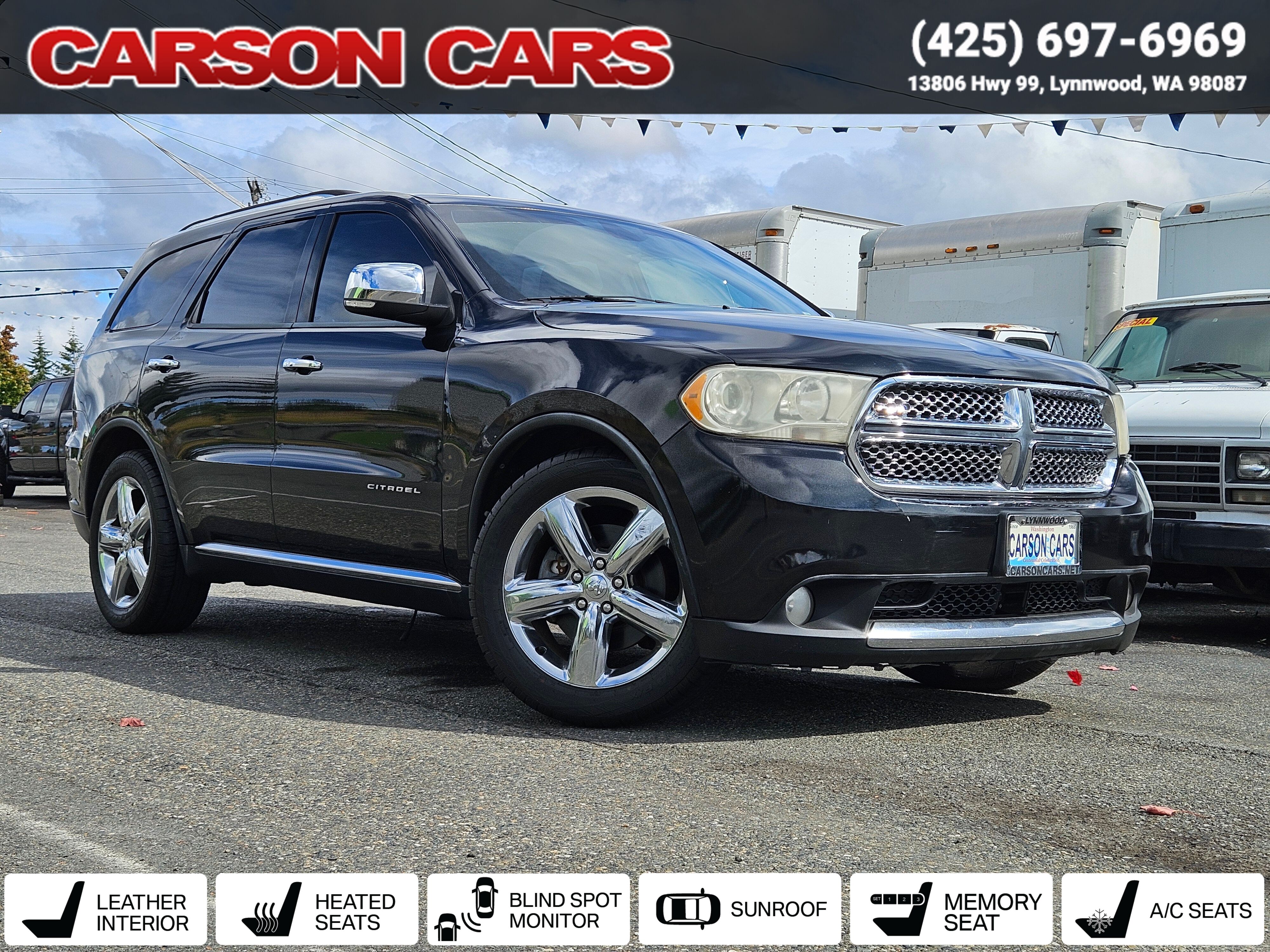 2012 Black Clear Coat Dodge Durango for Sale In Lynnwood WA - Everett WA - Seattle WA at Carson Cars Stock 32460 VIN 1C4SDHET2CC162875
