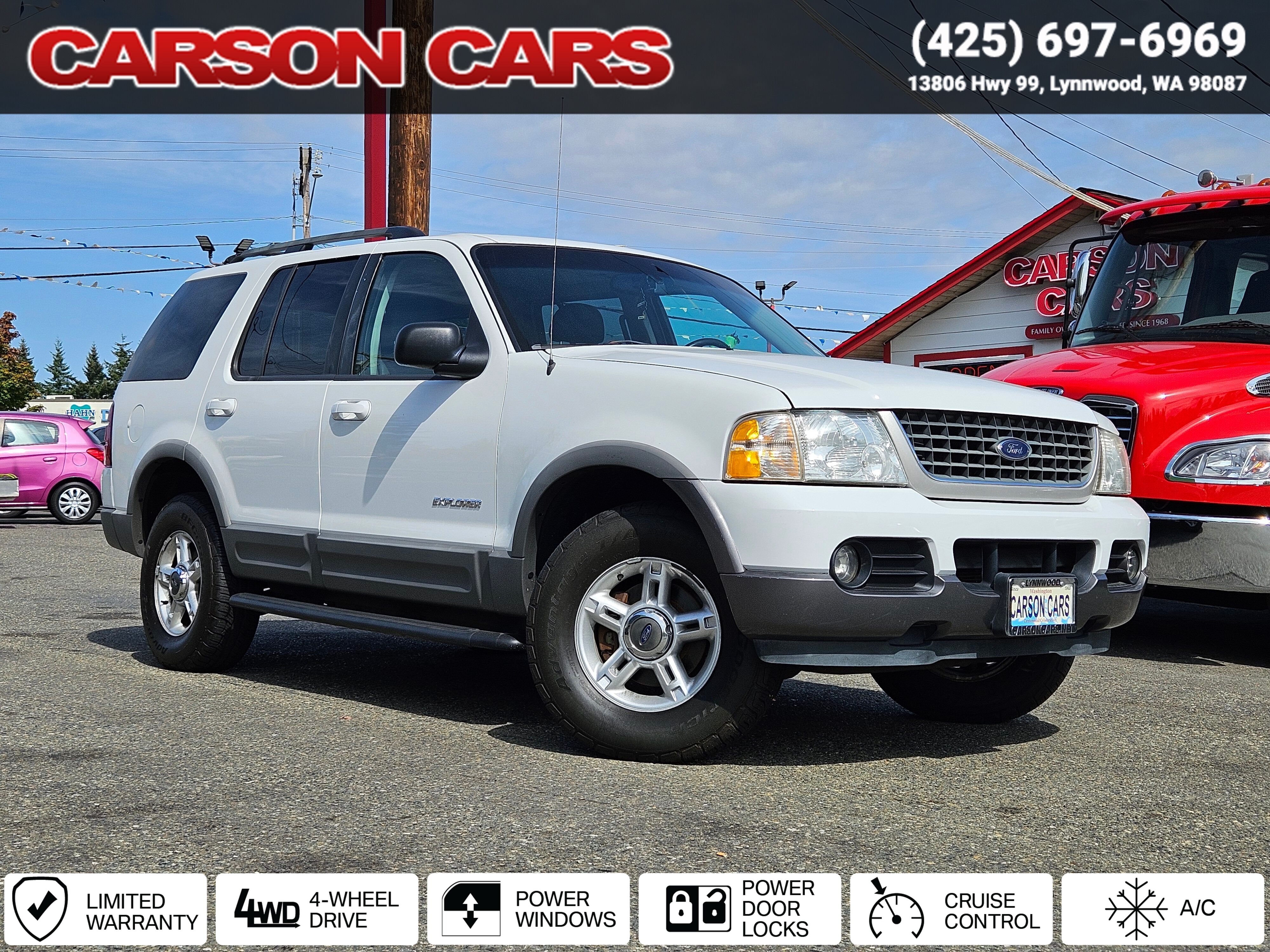 2002 White Ford Explorer for Sale In Lynnwood WA - Everett WA - Seattle WA at Carson Cars Stock 35809 VIN 1FMZU73K82ZC61324